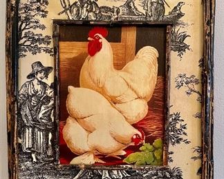 "Hens" Print in Rustic Frame
