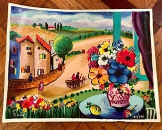 Schlomo Alter serigraph, "Flowers Overlooking Street", signed