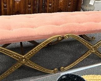Hollywood Regency double bench with tufted velvet top