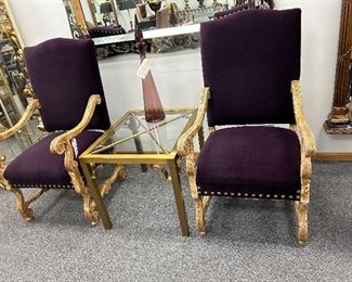 Plum velvet chairs with custom gold leaf painting.
