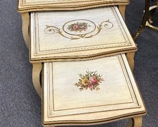 French hand painted exquisite nesting tables