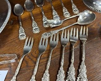 Silver dessert set , rose pattern