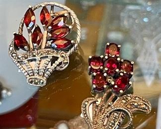 Garnets pins with marcasite's.