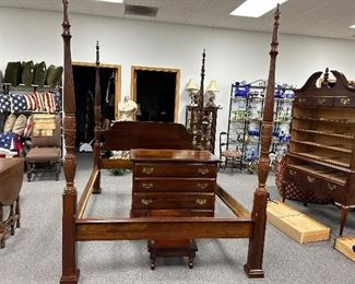 Solid cherry bedroom set, carved queen-size, pristine condition poster bed