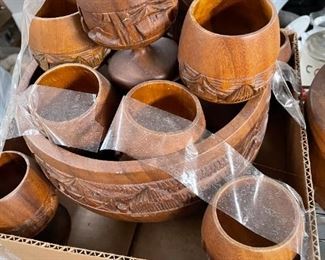 Monkey wood punch bowl and cups