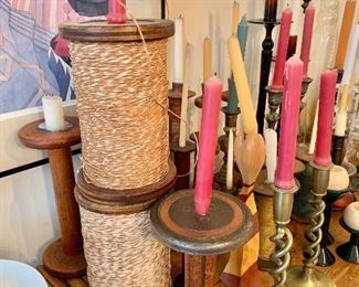 Early American spool candle holders 