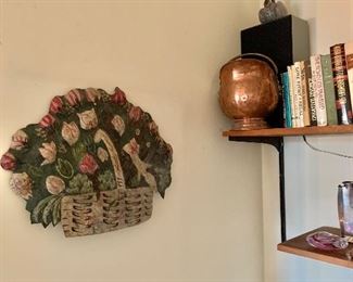 Floral Metal Sculpture 1 of 3 , copper pot with handle 