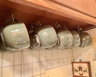 Sango set of celadon colored coffee mugs 