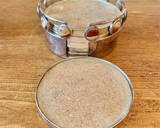 Emilia Castillo Mexico set of coasters with inlaid stone 