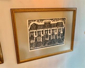 Georgetown woodblock Houses on 33rd Street 8/50