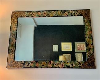 Vintage abalone shell inlaid  floral painted mirror