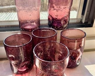 Mid Century Vintage  Pinched / Thumbprint Drinking Glasses  Purple Amethyst Set of 6