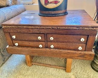 Antique spool cabinet with fold up desktop