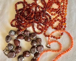 Amber, stone, coral necklaces 