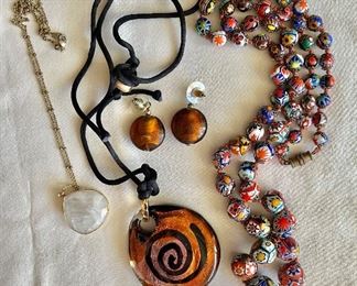 Murano Italy jewelry and gold tone chain with pendant 