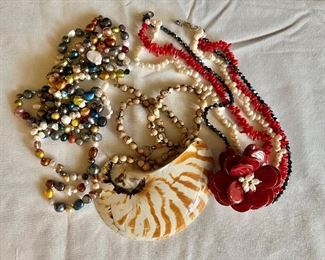 Pearl necklaces, shell necklace and more 