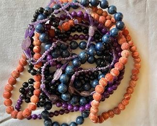 Various stone necklaces, amethyst, sponge coral 