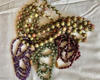 Amethyst, garnet, jade and jasper necklaces 