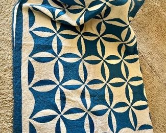Vintage twin size blue and white quilt (2 available)