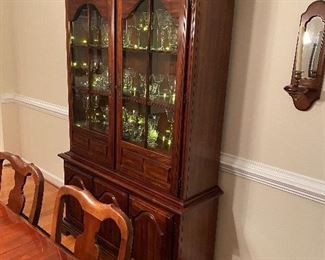 $150 American Drew China Cabinet. Moves in 2 pieces. Measures 16" deep x 51" wide x 77.5" tall. 