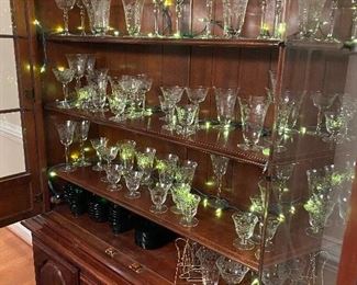 $150 American Drew China Cabinet. Moves in 2 pieces. Measures 16" deep x 51" wide x 77.5" tall. 