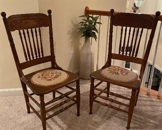 $50. Pair of Antique Chairs with Needlepoint seats. 