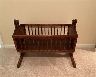 $75. Vintage/ Antique Wooden Rocking Cradle. Measures 21" wide x 40" long x 31" tall. 