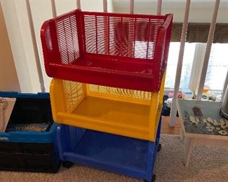 $10 colorful plastic stacking bins. 