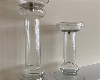 $10. Pair of glass candlesticks. 