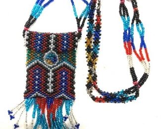 Hand Crafted Seed Bead Purse Necklace
