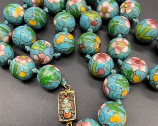 Cloisonne Sky Blue JingTai Bead Necklace
