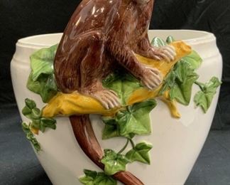 GROSSELLE Hand Painted Ceramic Monkey Planter
