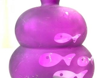 Art Glass Vase W Fish Detail Purple, Spain
