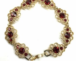 Gold tone & Red Crystal Bracelet
