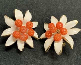 Vintage KRAMER Beaded Enamel Flower Earrings
