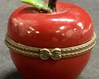 Limoges Style Porcelain Apple Trinket Box
