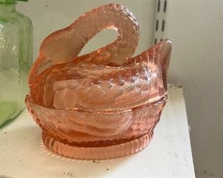 Vintage Heisey covered swan glassware