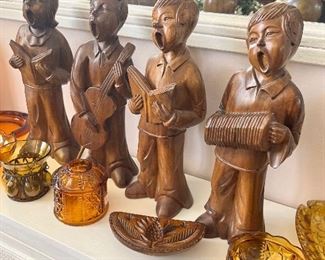 Vintage hand carved wooden musicians