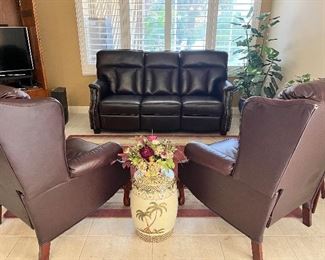 Leather couch and two recliners