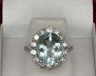 Aquamarine and diamond ring