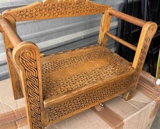 Small hand carved teakwood bench