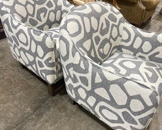 Pair of barrell back fabric chairs. New condition.  