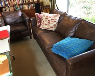 Mid-century modern Stickley leather sofa and chair