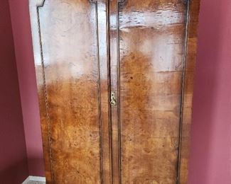 Antique Burr Walnut Double Dome Top Wardrobe/Armoire Cabinet