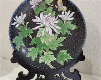 Vintage Japanese Cloisonne Plate w/Stand