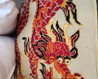 Needlepoint Dragon  Decorator Pillow