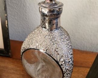 Sterling Silver Overlay Glass Decanter 