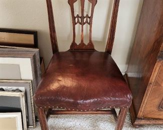 Antique Chippendale Style leather Seat Chair