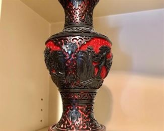 Cinnabar vase on stand 