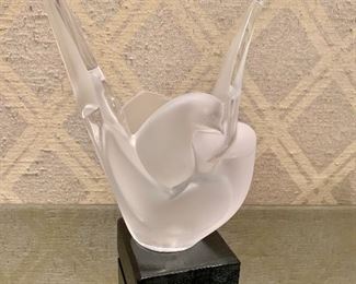 Lalique dove statue on stand 